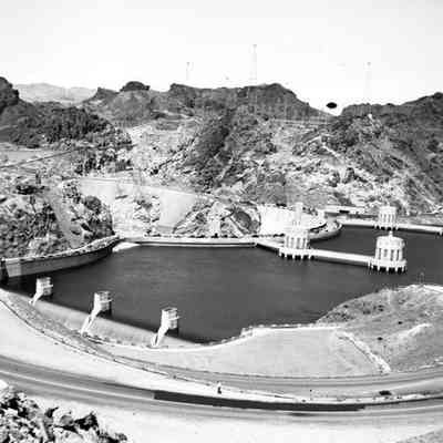Overview of Hoover Dam and lake