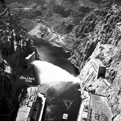 Looking Down Stream at Boulder Dam