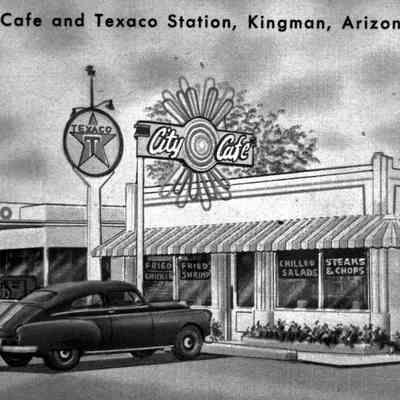 View of City Cafe and Texaco Station.