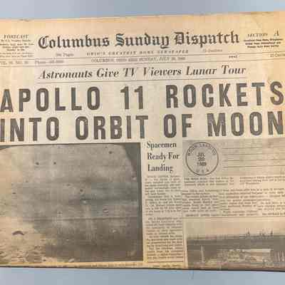 July 20, 1969 issue of the Columbus Sunday Dispatch, announcing the launch of Apollo 11.