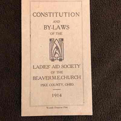 Beaver Methodist Episcopal Church Ladies Aid Society Constitution - 1914