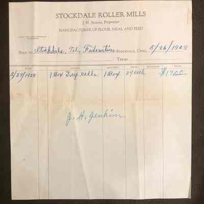 Stockdale Roller Mills Receipt - 1928
