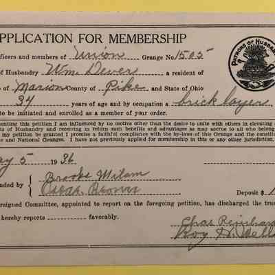 Stockdale Grange Membership Certificate