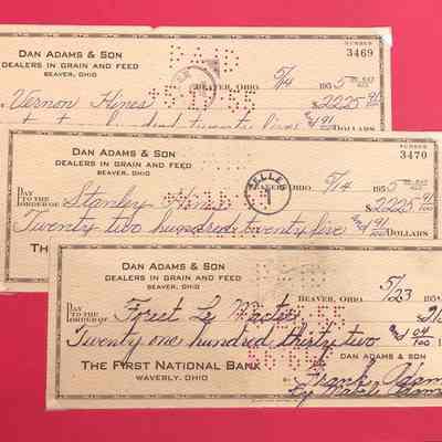 Three cancelled checks from the Dan Adams & Son Company of Beaver, Ohio.