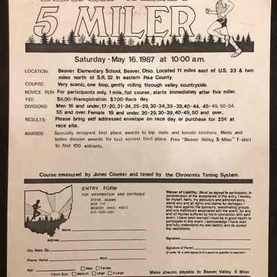Beaver Valley 5 Miler Flyer - 1987