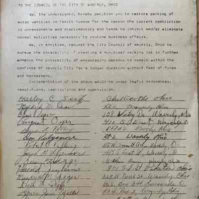 1975 legal papers pertains to parking issues in Waverly, Ohio