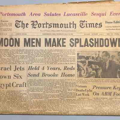 July 24, 1969 issue of The Portsmouth Times announcing that United States astronauts had returned to earth.