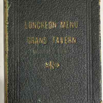 Luncheon Menu Folder for The Grand Tavern Restaurant located in Waverly, Ohio.