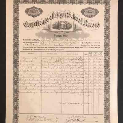 Pike County Certificate of High School Record, Nora Belle Brammer - 1917