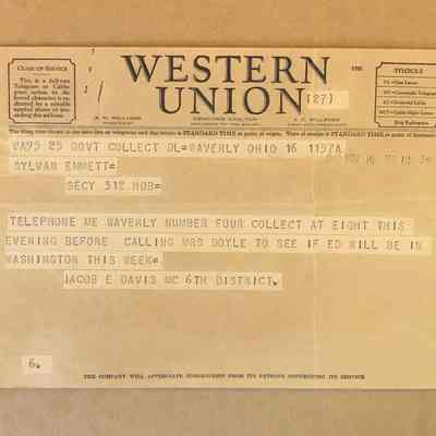 Western Union Telegraph from U. S. Congressman Jacob E. Davis - 1942