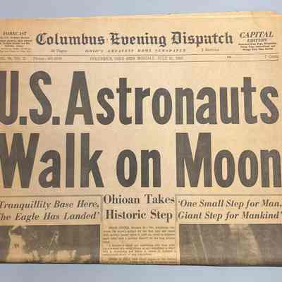Columbus Evening Dispatch from July 21, 1969 announcing that United States astronaut that walked on the moon.