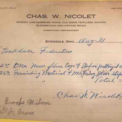 Charles W. Nicolet Hardware Stationary - Stockdale, Ohio