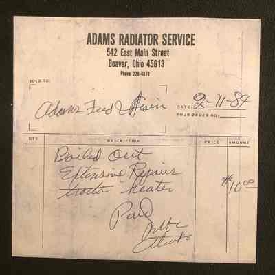 Adams Radiator Service Receipt - 1984