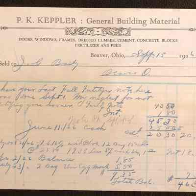 P. K. Keppler Building Supplies Company Receipt