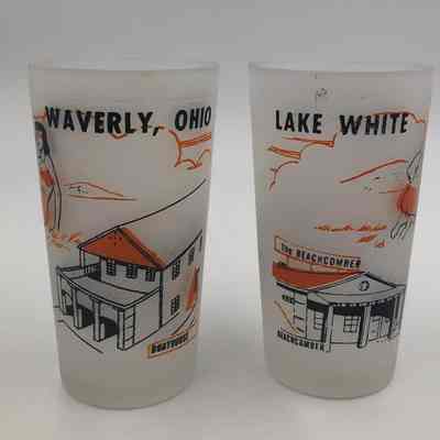 Set of two Lake White Waverly, Ohio Juice Glasses