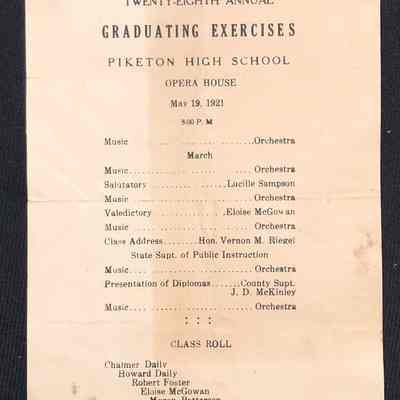 Piketon High School Commencement Program - 1921
