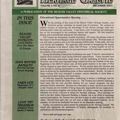 The Beaver Valley Heritage Gazette - March 2003
