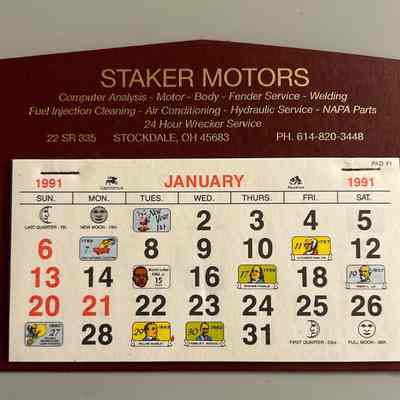 Staker Motor Calendar - 1991