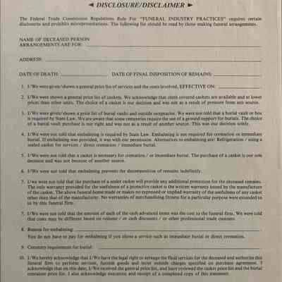 D. L. Cox Funeral Home Form
