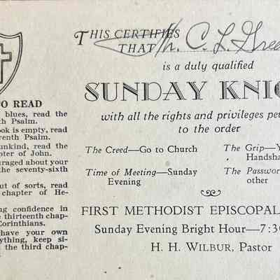 Membership card from waverly Methodist Episcopal Church.