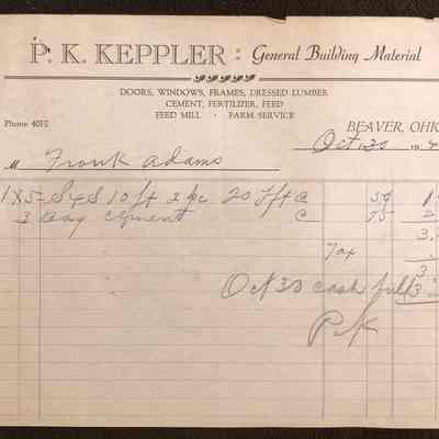 P. K. Keppler Company Receipt
