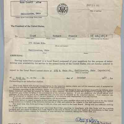 Selective Service Induction Notice