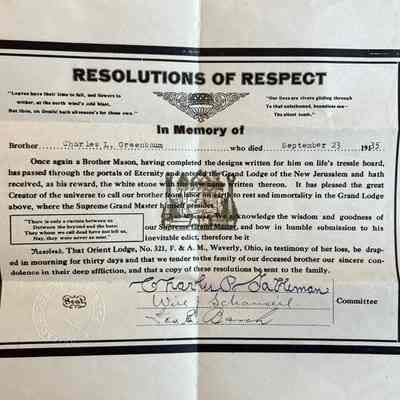 Resolution of Respect for Charles L. Greenbaum - 1935