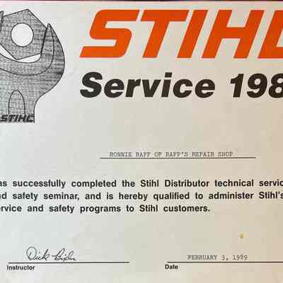 Rapp’s Repair Shop Certificate