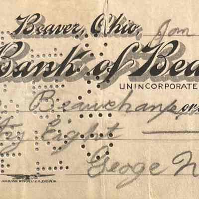 Bank of Beaver Check - 1921