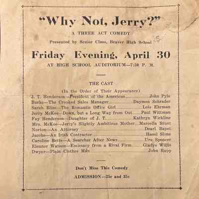 Beaver High School Class Play Program - 19??