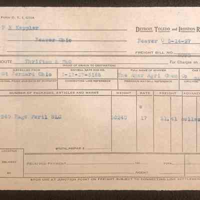 Detroit Toledo and Ironton Railroad Company Freight Receipt