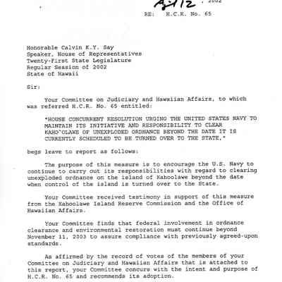 Standing Committee Report No. 1333-02 re: H.C.R. No. 65