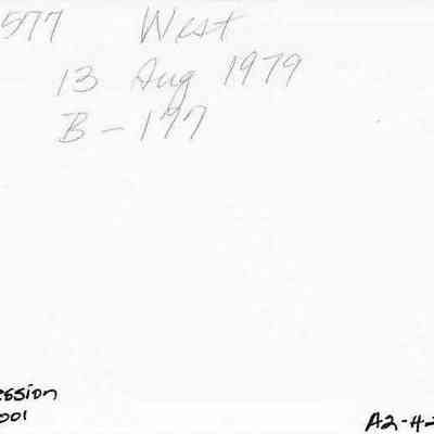 Back of photo #2011.001.206: The image shows handwritten notes including "Site 577 West," "13 Aug 1979," "#20," and "KIRC Accession #2011.001