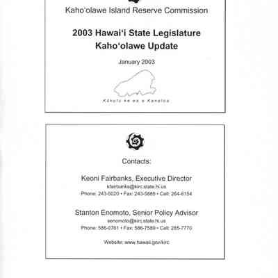 2003 HI State Legislature Kaho'olawe Update