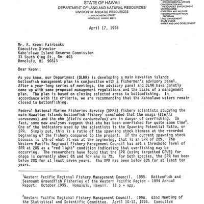 Letter from William Devick to Keoni Fairbanks