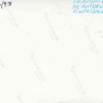 Back of photo (KIRC Object ID #2013.019.512): The image displays the back of a photograph with handwritten notes, a date, and repeating "FUJICOLOR paper" text.