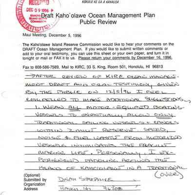 Written additional testimony from Dinah Starbrick
