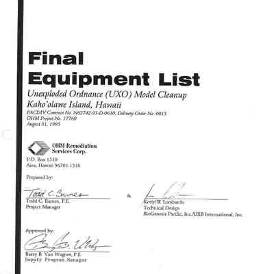 Final Equipment List