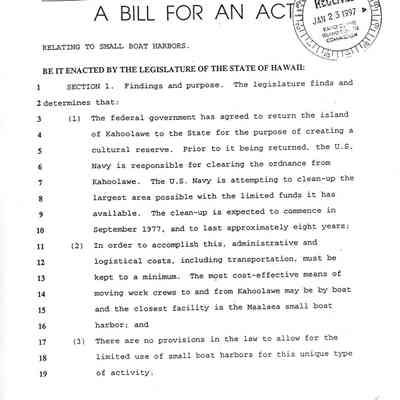 A Bill for an Act, Relating to Small Harbors