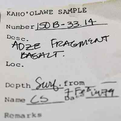 Artifact slip for adze fragment: Origformat: Other; Resolution: 200 dpi