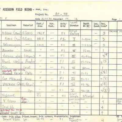 Artifact Accession Field Record