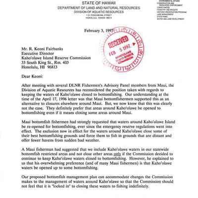 Letter from William Devick to Keoni Fairbanks