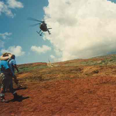 People watching helicopter