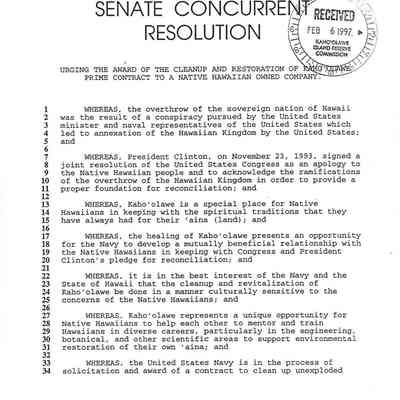 Senate Concurrent Resolution (S.C.R. No. 14) regarding Native Hawaiian Company