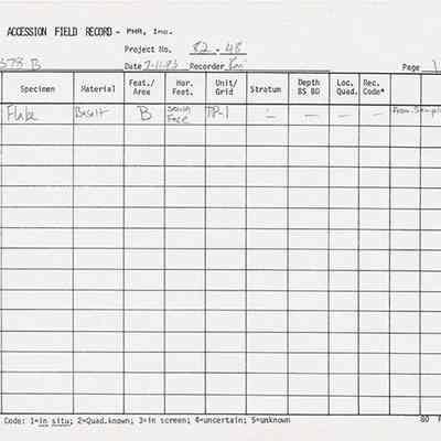 Artifact Accession Field Record