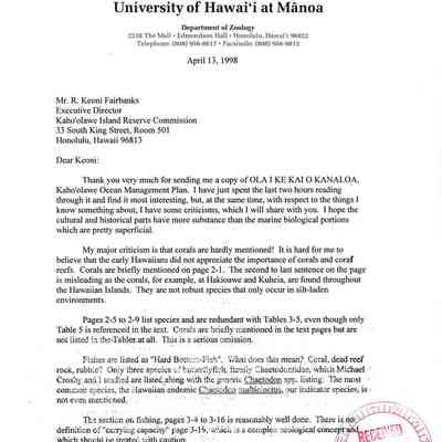 Letter to Keoni Fairbanks from Ernst Reese