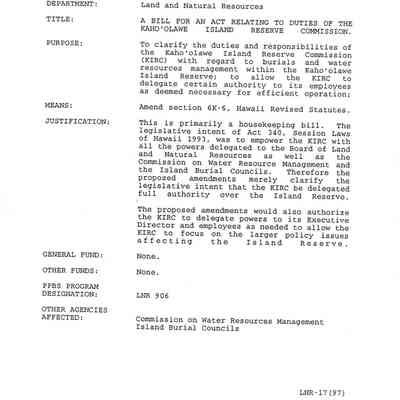 A Bill for an Act Relating to the Kaho'olawe Island Reserve Commission.