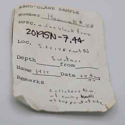 Artifact slip for adze fragment (#20195N-7.44): Origformat: Other; Resolution: 200 dpi
