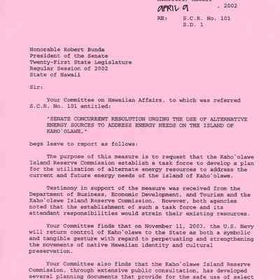 Standing Committee Report No. 3363 re: S.C.R. No. 101 S.D. 1