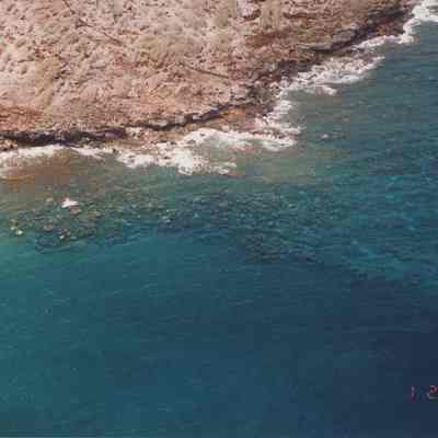 Aerial view of coral beds east of Kaukamoku